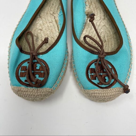 Tory Burch Logo Canvas Espadrilles Turquoise Women’s Size 8 - Picture 3 of 9